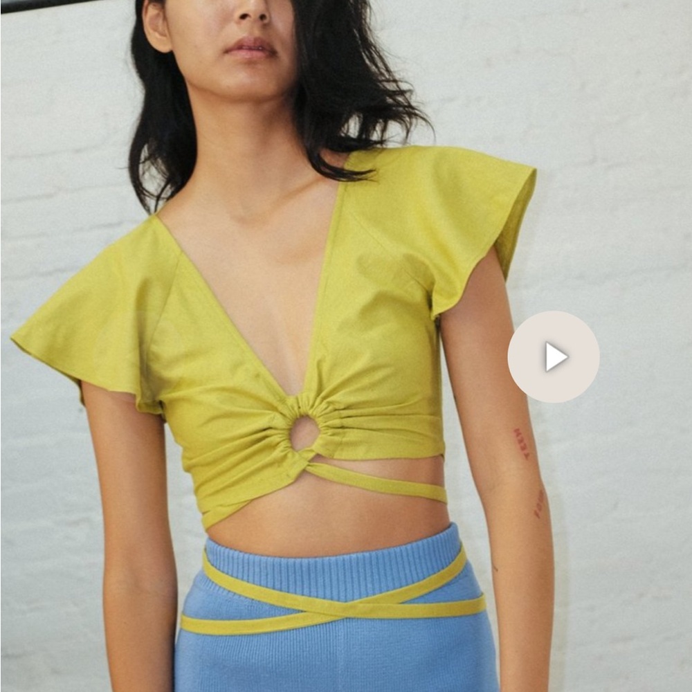 Ajaie alaie crop de la crop top chartreuse green silk noil large